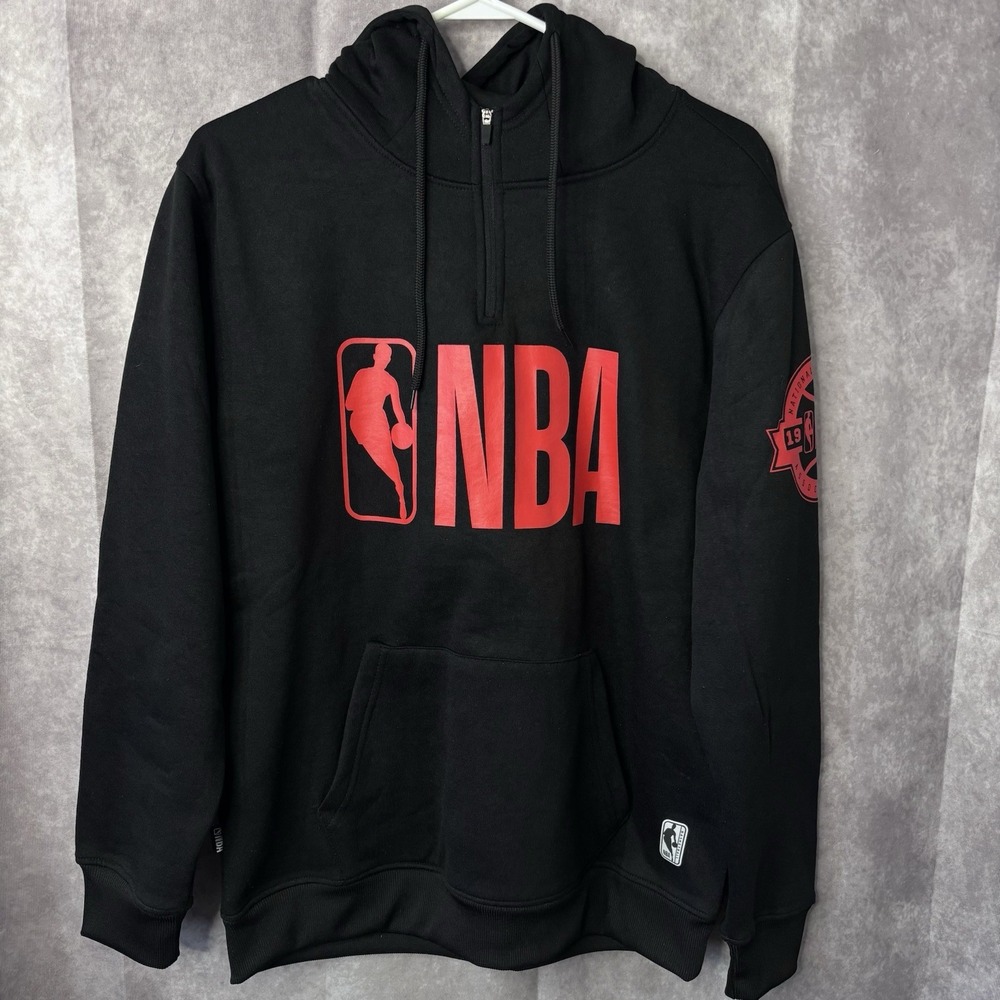 New NBA Hoodie Men's Black Medium‎ Logo 1/4 Zip Pullover Sweatshirt 70th Year